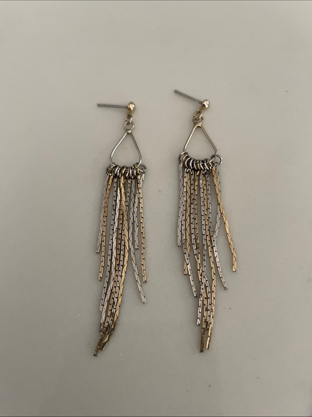 Two-Tone Gold and Silver Fringe Drop Earrings